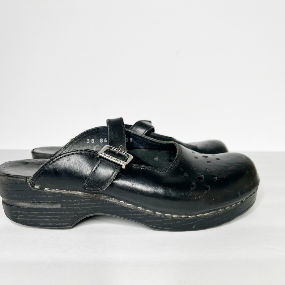 Dansko Black Leather Mary Jane Slide On Mules Clogs Size 38 7.5 8 Women’s